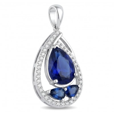 Vintage Beauty 5.7 carat Sapphire Rhodium over .925 Sterling Silver handcrafted pendant