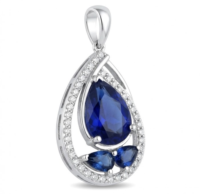 Vintage Beauty 5.7 carat Sapphire Rhodium over .925 Sterling Silver handcrafted pendant