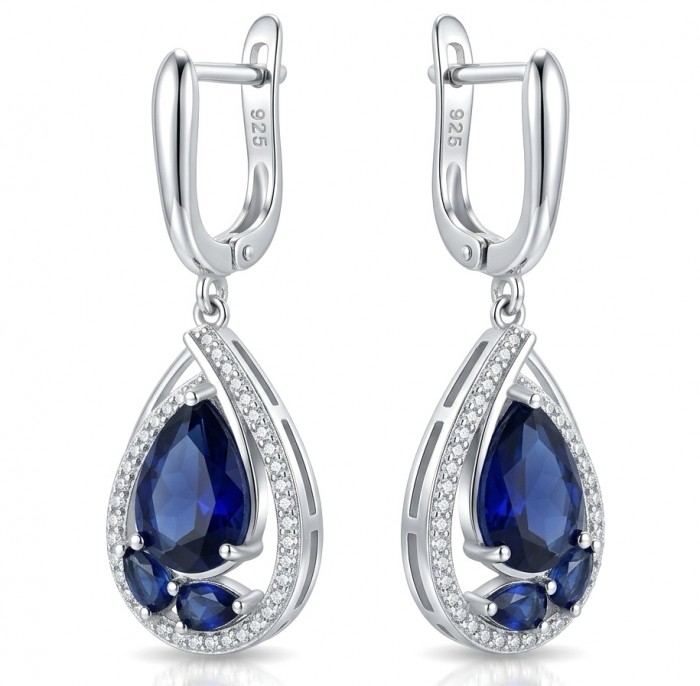 Vintage style - Giovanna - 6.8 carat Sapphire .925 Sterling Silver handcrafted earrings