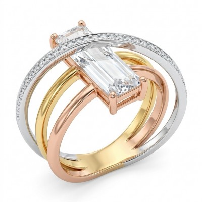 Extravaganza - Authentic 4.5 CARAT natural Moissanite 3 tones .925 Sterling Silver dipped in rhodium handcrafted Ring size 8