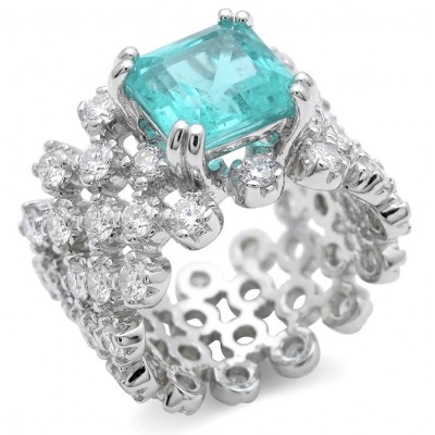 Ofelia - Authentic 44.5 CARAT natural Colombian Emerald .925 Sterling Silver dipped in rhodium handcrafted Ring size 5 1/2