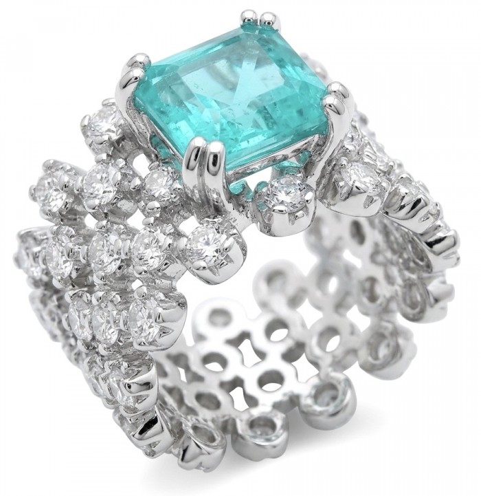 Ofelia - Authentic 44.5 CARAT natural Colombian Emerald .925 Sterling Silver dipped in rhodium handcrafted Ring size 5 1/2