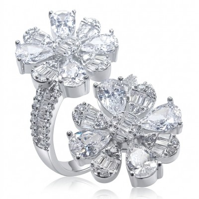 White Pure Flowers Luxurious 10.5 carat White Topaz rhodium over .925 Sterling Silver ring size 7