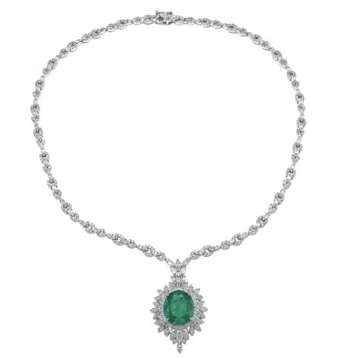 Precious 15.2 carat natural Colombian Emerald rhodium over .925 Sterling Silver .925 Sterling Silver Statement Necklace