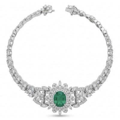 Precious 8.2 carat natural Colombian Emerald rhodium over .925 Sterling Silver .925 Sterling Silver Statement Bracelet