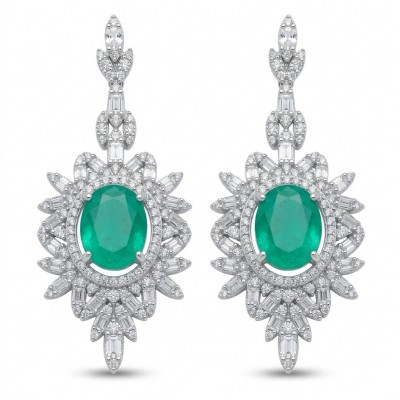 Luxurious - 7.8 carat Colombian Emerald .925 Sterling Silver dipped in rhodium handmade Statement Earrings
