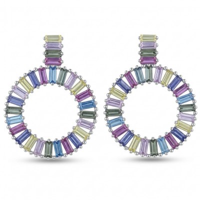 Rainbow authentic 6.5 carat Topaz rhodium over .925 Sterling Silver handcrafted Statement Earrings