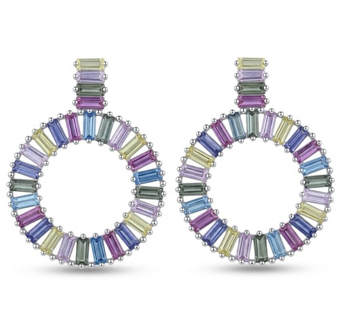 Rainbow authentic 6.5 carat Topaz rhodium over .925 Sterling Silver handcrafted Statement Earrings
