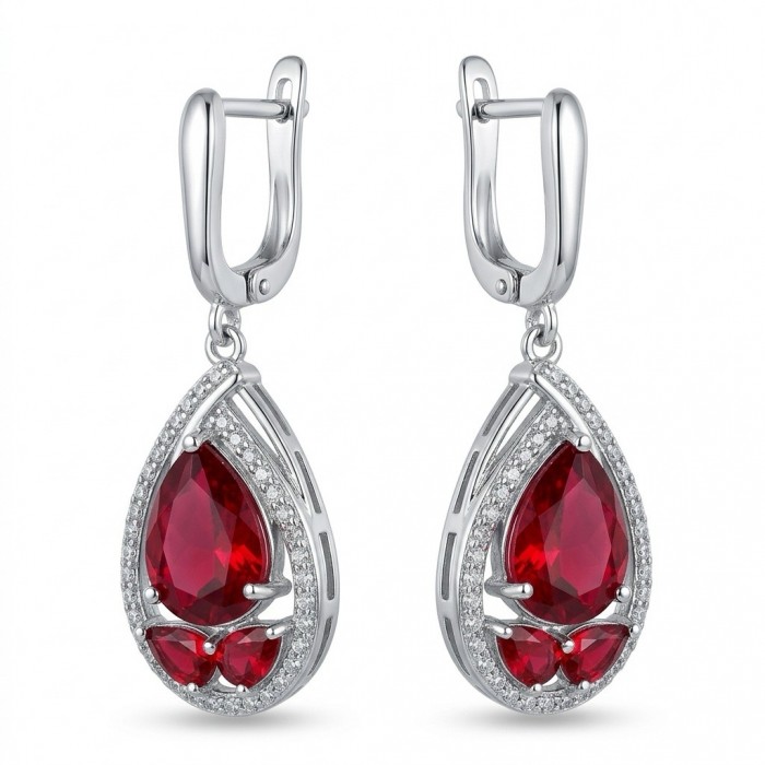 Vintage style - Giovanna - 6.8 carat Red .925 Sterling Silver handcrafted earrings