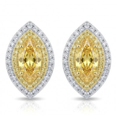 Luxurious 2.4 carat Yellow Sapphire from Ceylon .925 Sterling Silver dipped in Rhodium handcrafted earrings