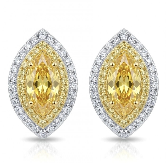 Luxurious 2.4 carat Yellow Sapphire from Ceylon .925 Sterling Silver dipped in Rhodium handcrafted earrings
