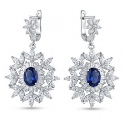 Giuseppina - Authentic 4.5 carat Sapphire rhodium over .925 Sterling Silver handcrafted Statement earrings