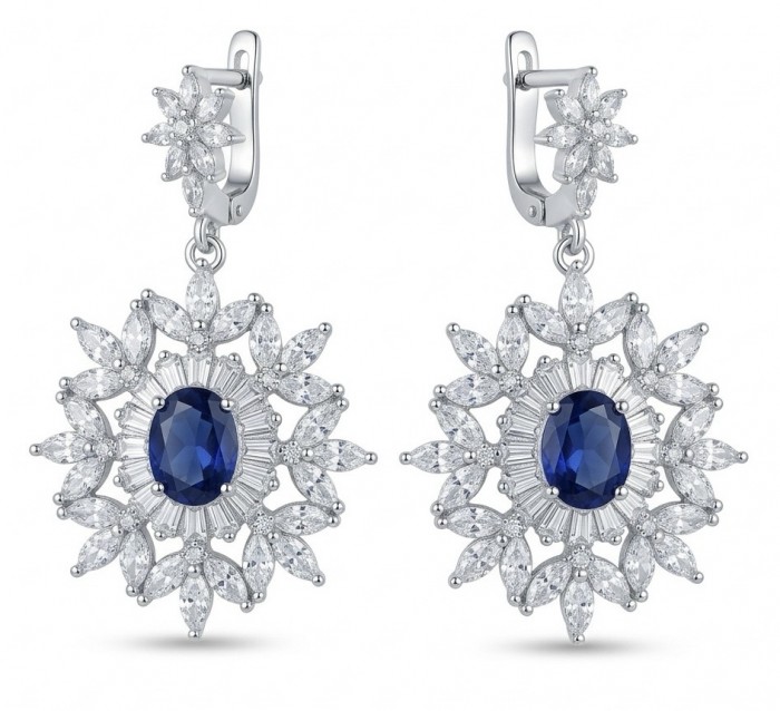 Giuseppina - Authentic 4.5 carat Sapphire rhodium over .925 Sterling Silver handcrafted Statement earrings