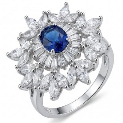 Classy design - baquette cut 6.7 carat natural Sapphire .925 Sterling Silver Perfectly handcrafted Ring s. 8
