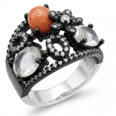 Queen of Fire best quality 2.4 carat Mexican Opal black rhodium over .925 Sterling Silver handmade ring 7