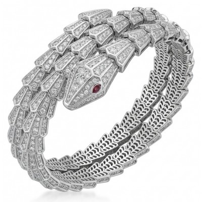 SERPENTINE Precious Snake Genuine 22.2 Moissanite 925 Sterling Silver handcrafted Bracelet