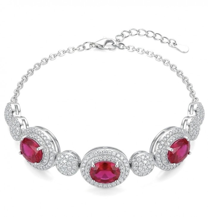 Luxurious 2.8 carat natural Mozambique Ruby .925 Sterling Silver Statement Bracelet