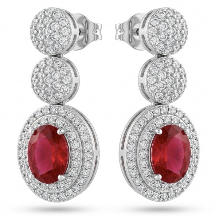 Vintage style - Giovanna - 4.8 carat Red .925 Sterling Silver handcrafted earrings