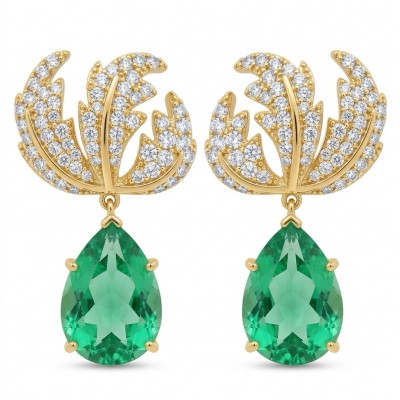 Green Cascade - 8.5 carat Green Topaz 14K Gold over .925 Sterling Silver handmade Statement earrings