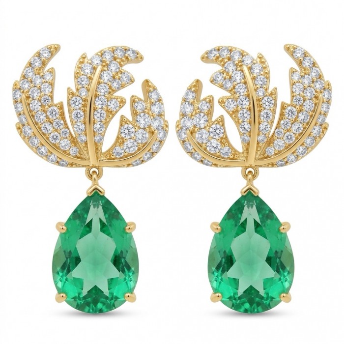 Green Cascade - 8.5 carat Green Topaz 14K Gold over .925 Sterling Silver handmade Statement earrings