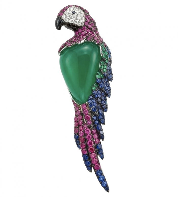 Vibrance & Joy - exotic Parrot - Genuine 22.4 carat Jade from New Zealand .925 Sterling Silver dipped in rhodium handmade Pendant - Brooch - video