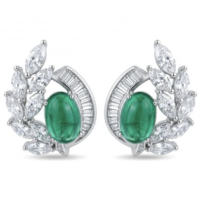 Luxurious - 7.2 carat Colombian Emerald .925 Sterling Silver dipped in rhodium handmade Statement Earrings