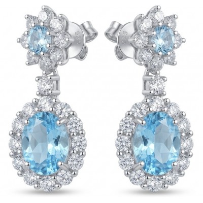 Royalty 9.5 carat genuine Swiss Blue Topaz .925 Sterling Silver handmade Statement Handcrafted earrings