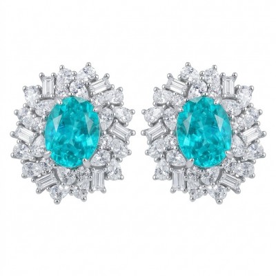 Royalty oval cut 5.2 carat Paraiba Tourmaline .925 Sterling Silver entirely handmade earrings