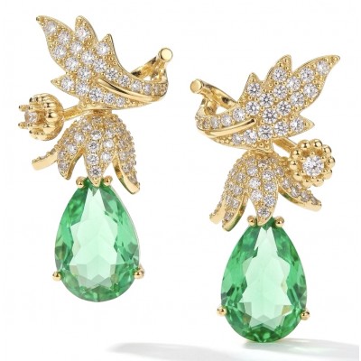Green Cascade - 12.5 carat Green Topaz 14K Gold over .925 Sterling Silver handmade Statement earrings