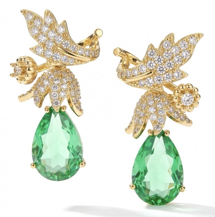 Green Cascade - 12.5 carat Green Topaz 14K Gold over .925 Sterling Silver handmade Statement earrings