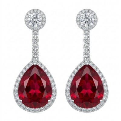 Incredible 11.5 carat Red Topaz rhodium over .925 Sterling Silver entirely handmade earrings