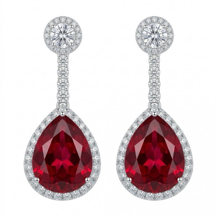 Incredible 11.5 carat Red Topaz rhodium over .925 Sterling Silver entirely handmade earrings