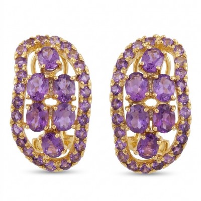 Isabel Authentic 10.4 carat Amethyst 18k Gold over .925 Sterling Silver handcrafted Statement Earrings