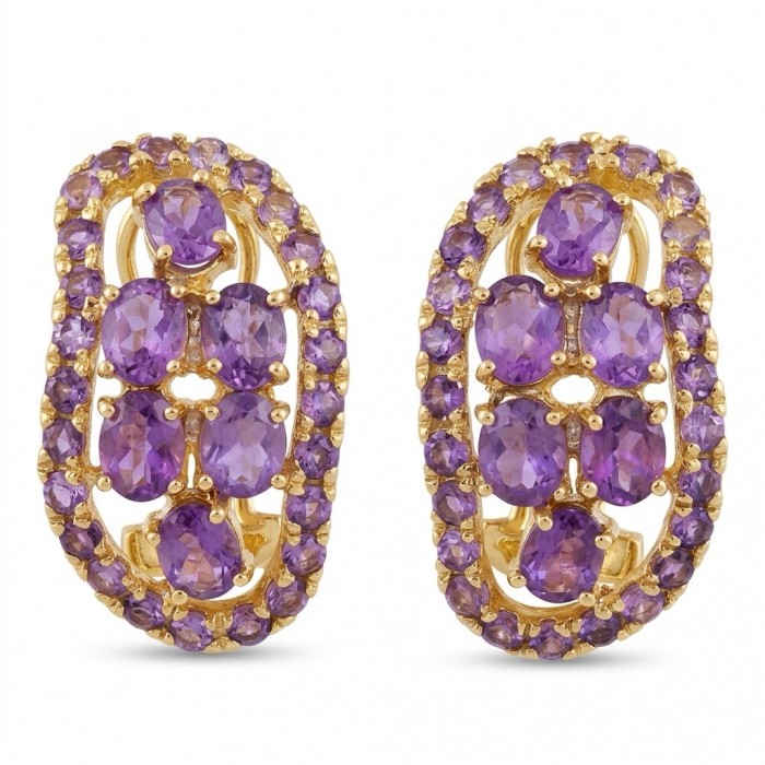 Isabel Authentic 10.4 carat Amethyst 18k Gold over .925 Sterling Silver handcrafted Statement Earrings