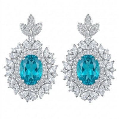 Royalty oval cut 7.2 carat Paraiba Tourmaline .925 Sterling Silver entirely handmade earrings
