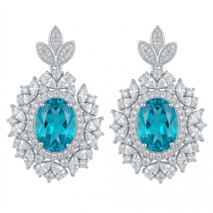 Royalty oval cut 7.2 carat Paraiba Tourmaline .925 Sterling Silver entirely handmade earrings