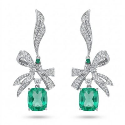 Green Bow - 12.5 carat Green Topaz rhodium over .925 Sterling Silver handmade Statement earrings