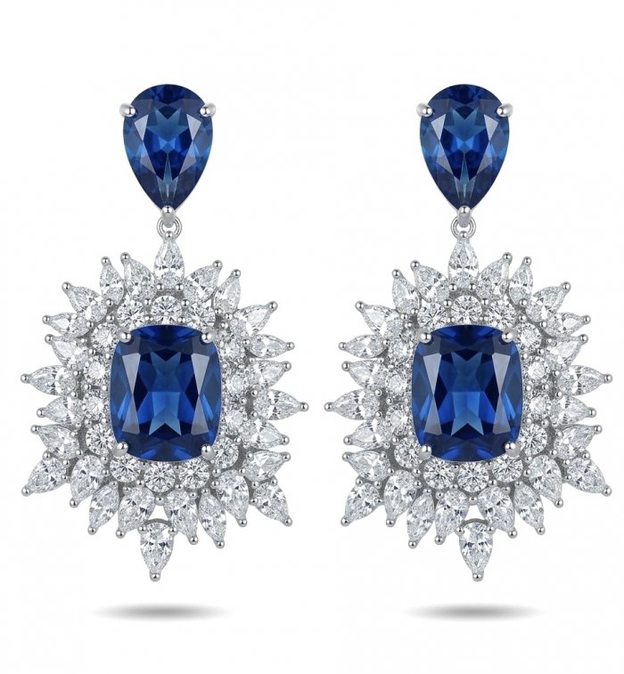 Giuseppina - Authentic 15.5 carat Amethyst Sapphire rhodium over .925 Sterling Silver handcrafted Statement earrings - video