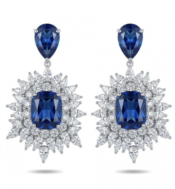 Giuseppina - Authentic 15.5 carat Amethyst Sapphire rhodium over .925 Sterling Silver handcrafted Statement earrings