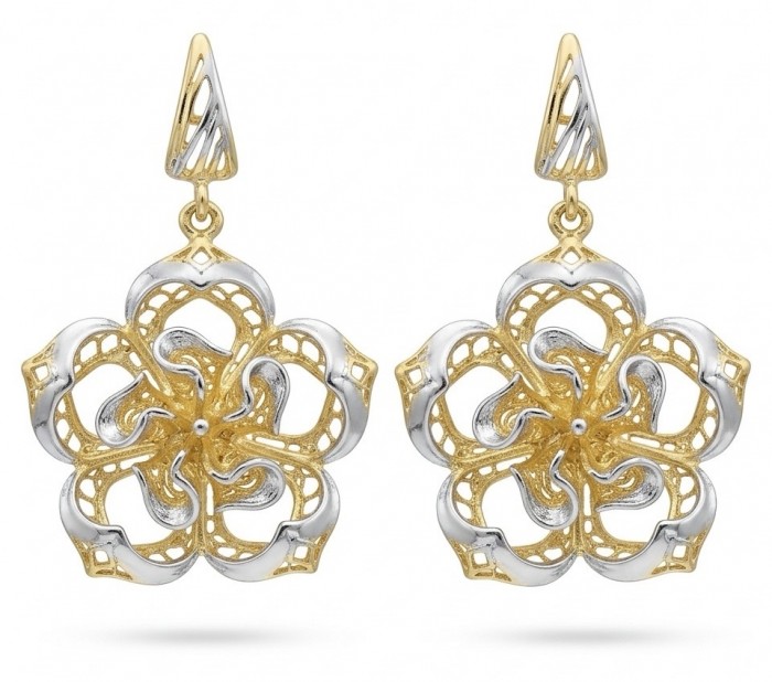 Golden Roses Dubai Style - .925 Sterling Silver dipped in 22K Gold handmade Earrings