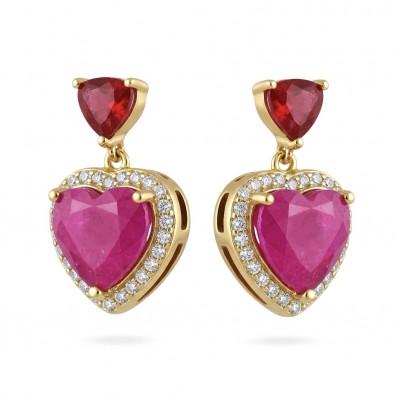 Genuine 5.4 carat Ruby 14K Gold over .925 Sterling Silver handcrafted Statement Earrings