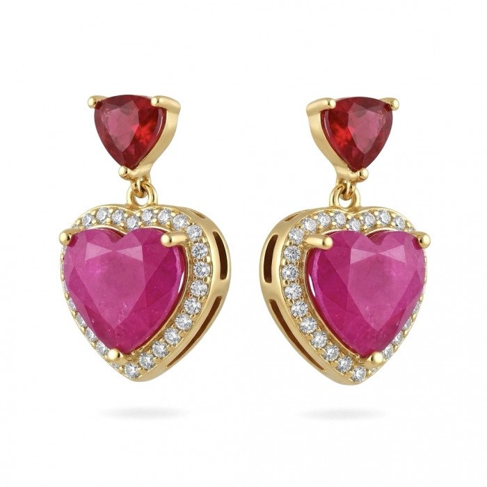 Genuine 5.4 carat Ruby 14K Gold over .925 Sterling Silver handcrafted Statement Earrings