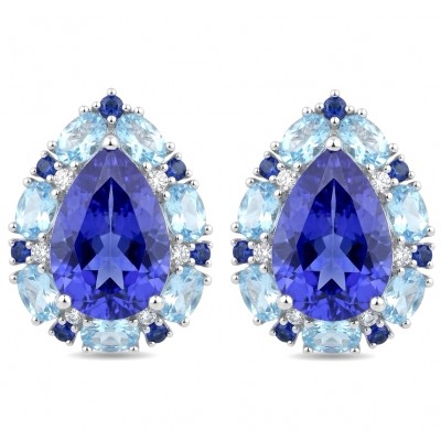 Forget-me-not 7.4 carat London Blue Topaz rhodium over .925 Sterling Silver handmade earrings