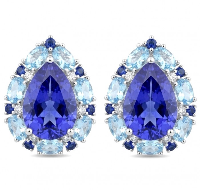 Forget-me-not 7.4 carat London Blue Topaz rhodium over .925 Sterling Silver handmade earrings