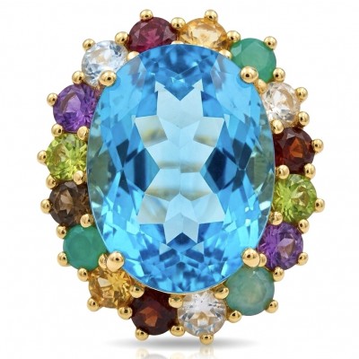 The Ocean Empress 55.8 carat Swiss Blue Topaz 22K Gold over .925 Sterling Silver dipped in rhodium handcrafted ring size 8