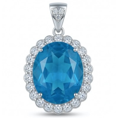 Large 51.5 carat Vintage style Brazilian Aquamarine .925 Sterling Silver DIPPED IN RHODIUM handmade Pendant