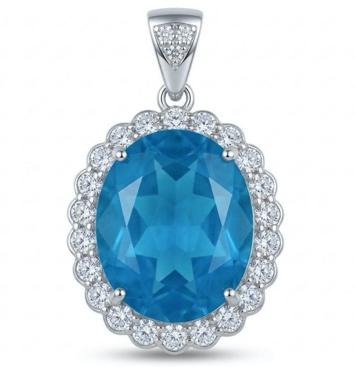 Large 51.5 carat Vintage style Brazilian Aquamarine .925 Sterling Silver DIPPED IN RHODIUM handmade Pendant - video
