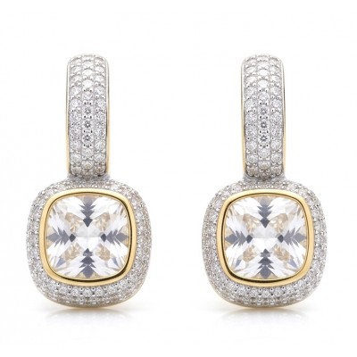 Giovanna -asscher cut 6.8 carat Moissanite 3.2 carat pave Moissanite 18K Gold over .925 Sterling Silver handcrafted earrings