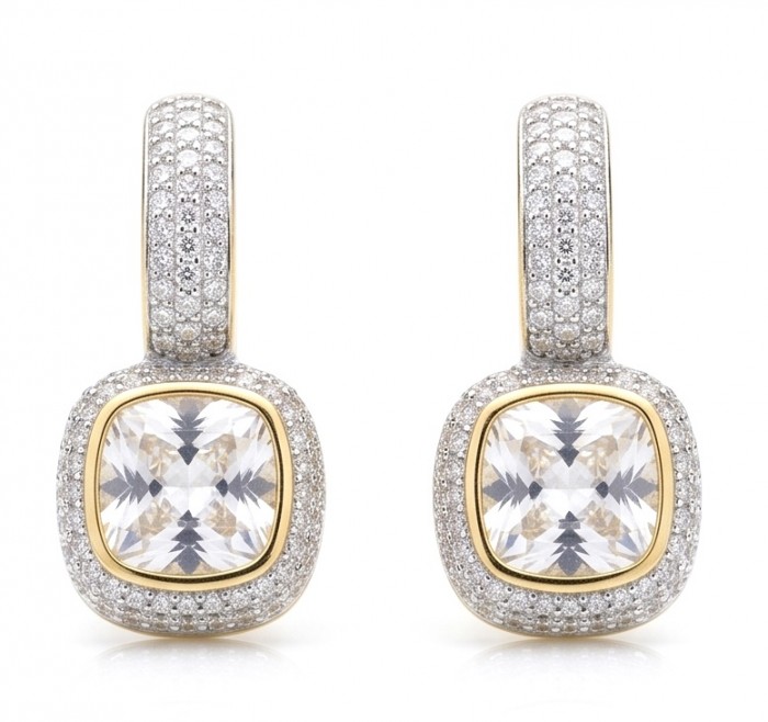 Giovanna -asscher cut 6.8 carat Moissanite 3.2 carat pave Moissanite 18K Gold over .925 Sterling Silver handcrafted earrings