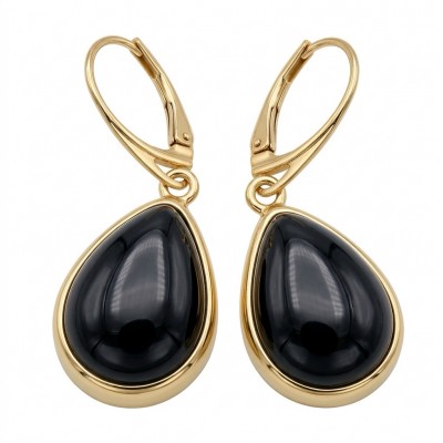 Outstanding authentic Onyx 14K Gold over .925 Sterling Silver Earrings